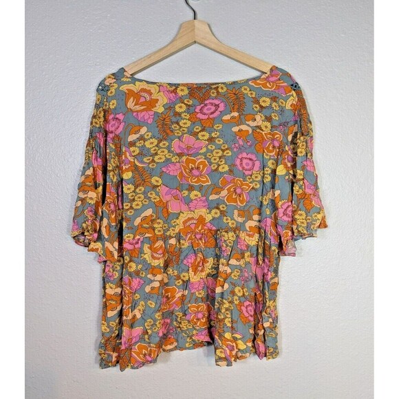 NWOT Rusttydusty Plus Blouse- Size 3XL Top Floral V-neck Pastel Fall N62‎ - Picture 2 of 7